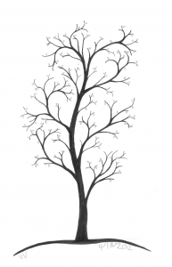 A sparse tree with a few silver leaves