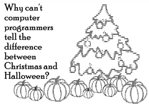 ASCII Christmas tree with ASCII pumpkins under it