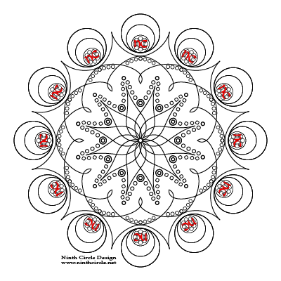 square image, white background, black outlines of a 12-fold symmetric mandala