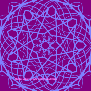 square image with reddish purple background and roughly drawn blueish purple outline mandala