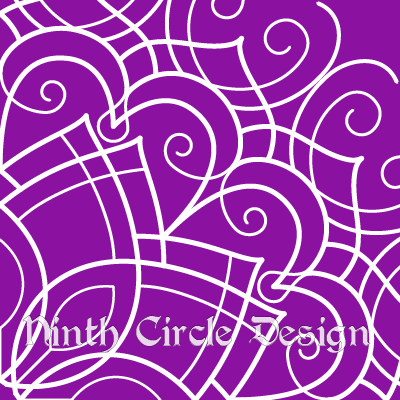 purple background, white outlines of a mandala centered on lower left