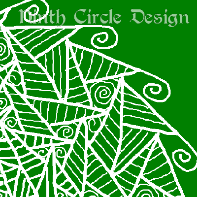 green background, white outlines of a very angular, non-mirrored mandala