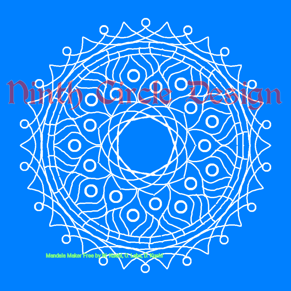 Square image with a blue background and a 9-fold mirror symmetry white-outline mandala