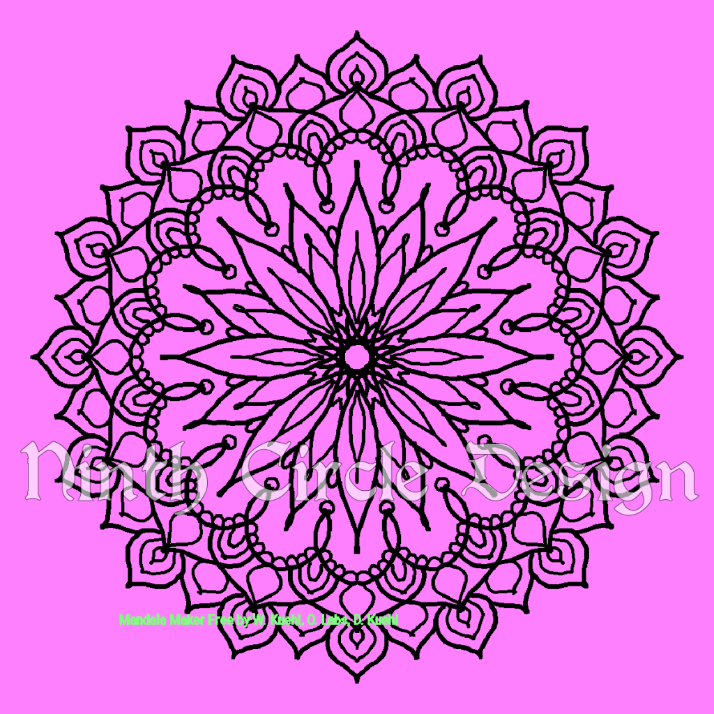 Square image, magenta background, black outline 8-fold symmetry mandala