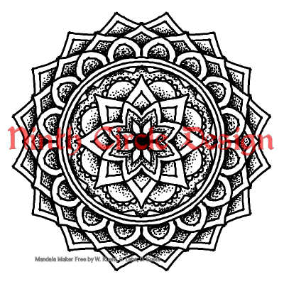 white background, black outline and stippled mandala