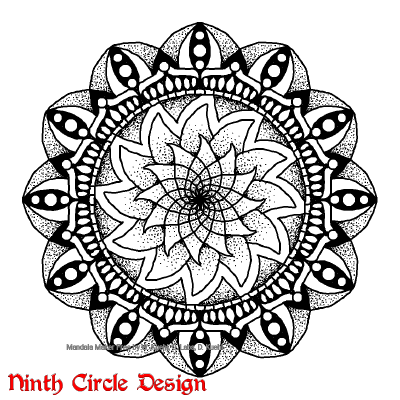 [Image description: on a white background, a black outlines/stippled mandala with 12-fold symmetry.] 