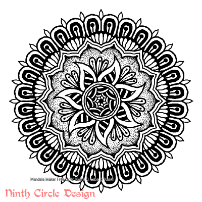 [Image description: white background, a mandala in black outlines, fills, and stippling with 7-fold, 14-fold, and 28-fold symmetry.]